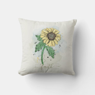 Yellow Watercolor Flower Faith Throw Pillow