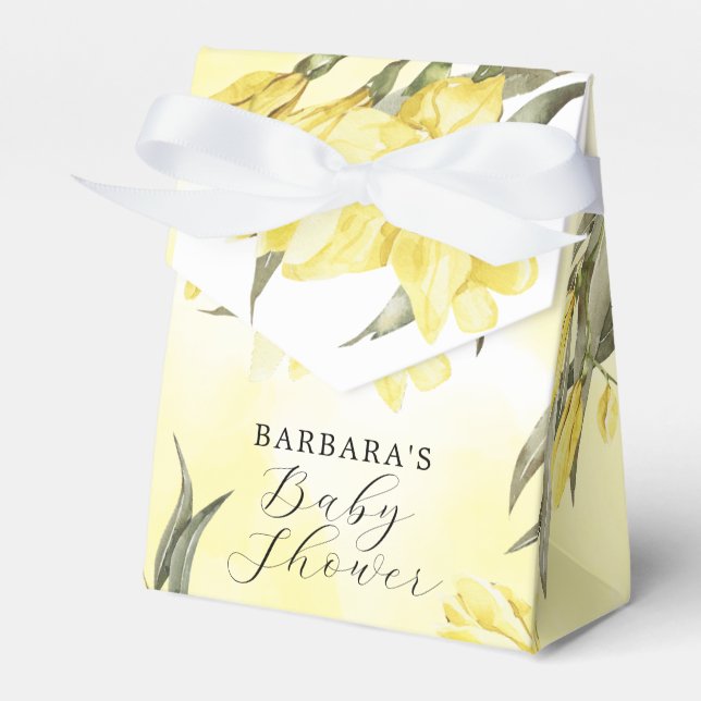  Yellow Watercolor Flowers Baby Shower  Favor Box (Front Side)