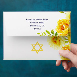 Yellow watercolor flowers floral Bat Mitzvah Envelope