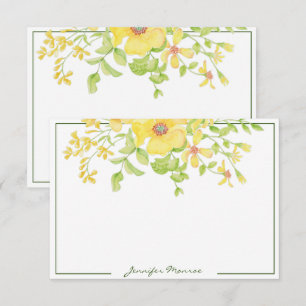 yellow watercolor flowers personalized card