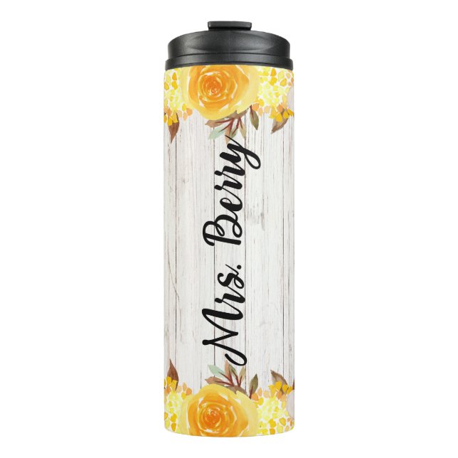 Yellow Watercolor Flowers Thermal Tumbler (Front)