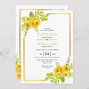 Yellow watercolor flowers wedding request invitation