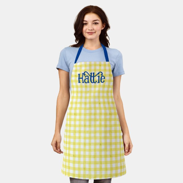 Yellow Watercolor Gingham Personalized Apron (Worn)