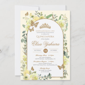 Yellow Watercolor Golden Butterfly Quinceanera Invitation