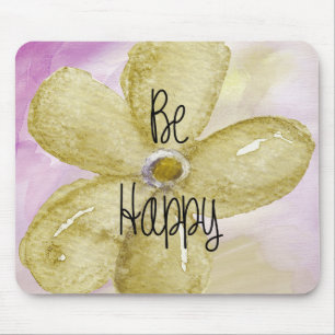 Yellow Watercolor Happy Flower Mouse Pad