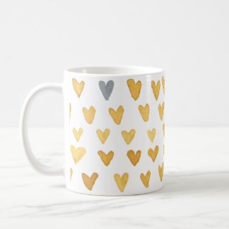 Yellow Watercolor Heart Pattern Coffee Mug