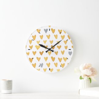 Yellow Watercolor Heart Pattern Large Clock