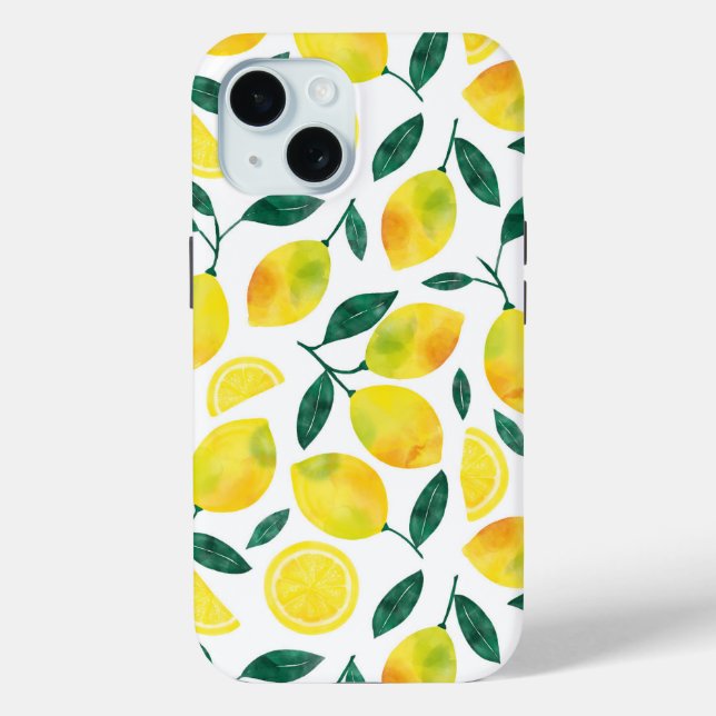 Yellow Watercolor Lemon Pattern Case-Mate iPhone Case (Back)