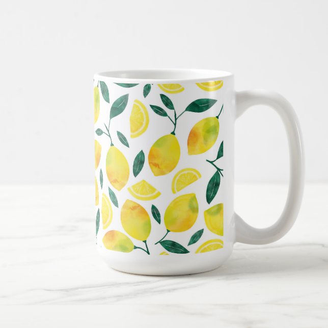 Yellow Watercolor Lemon Pattern Coffee Mug (Right)