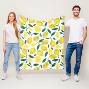 Yellow Watercolor Lemon Pattern Fleece Blanket