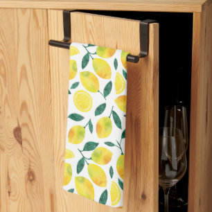 Yellow Watercolor Lemon Pattern Kitchen Towel