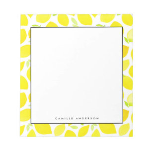 Yellow Watercolor Lemon Pattern Personalized Notepad