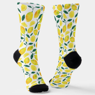 Yellow Watercolor Lemon Pattern Socks