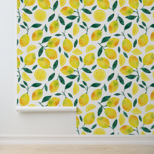 Yellow Watercolor Lemon Pattern Wallpaper