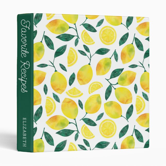 Yellow Watercolor Lemon | Recipe Book Binder (Front/Spine)
