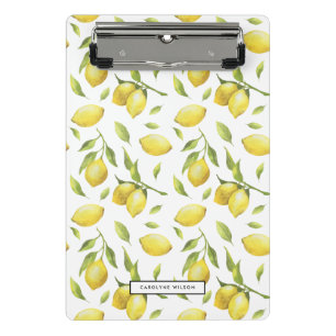 Yellow Watercolor Lemons and Greenery Pattern Mini Clipboard