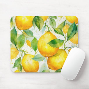 YELLOW WATERCOLOR LEMONS HANGING IN A TREE MOUSE PAD