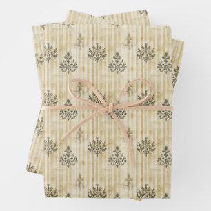 Yellow Watercolor Motifs on Yellow Wrapping Paper Sheet