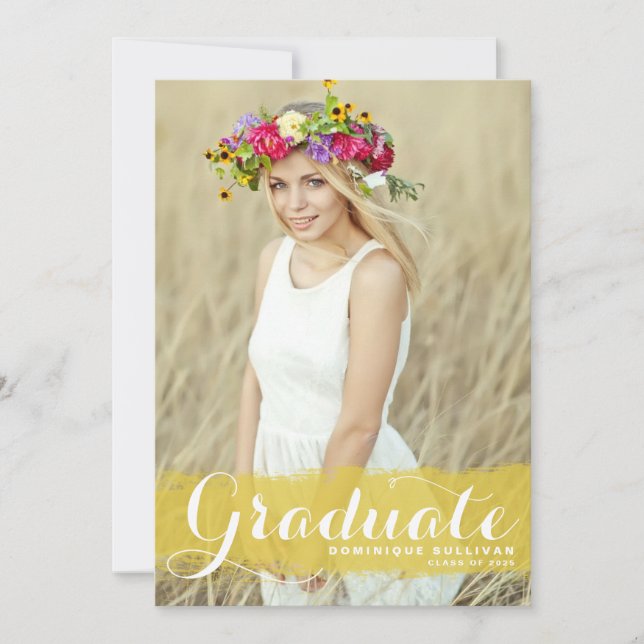 Yellow Watercolor Overlay Photo Graduation Invitation (Front)