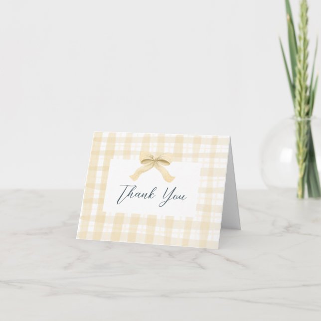 Yellow Watercolor Plaid & Bow Baby Thank You (Front)