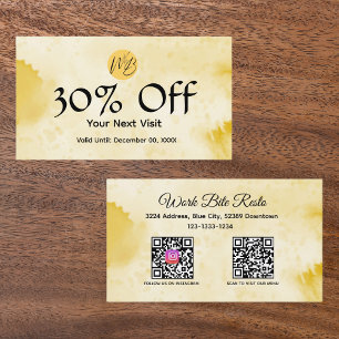  Yellow Watercolor Restaurant Qr Code Menu and  Discount Card
