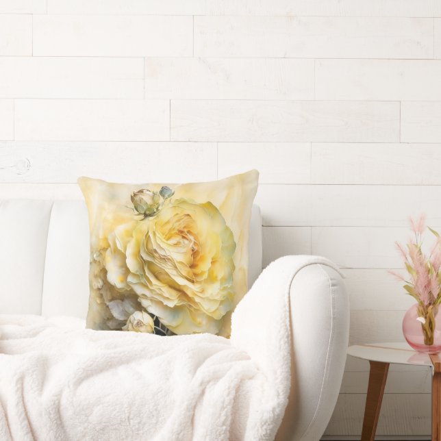 Yellow Watercolor Rose Enlarged Throw Pillow (Couch)