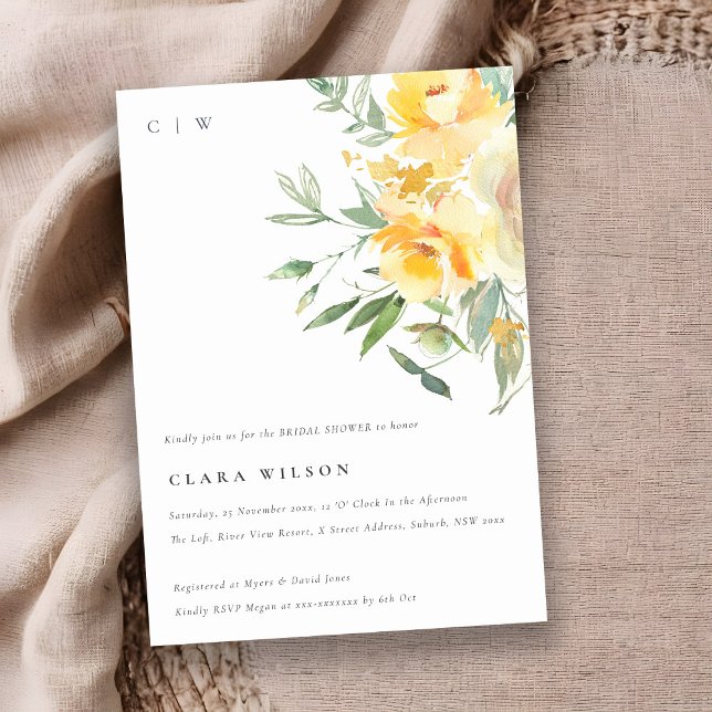 Yellow Watercolor Rose Flower Bunch Bridal Shower Invitation (Creator Uploaded)