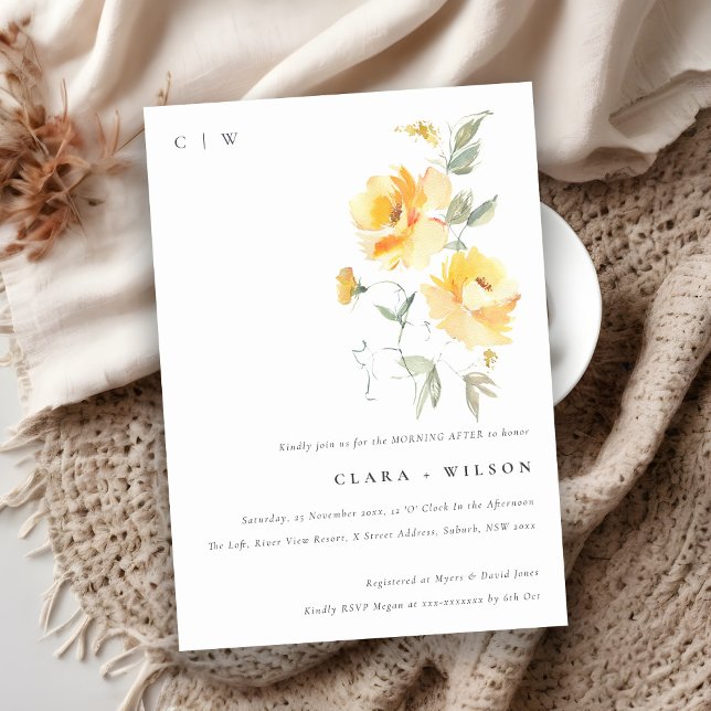 Yellow Watercolor Rose Flower Bunch Morning After Invitation (Creator Uploaded)