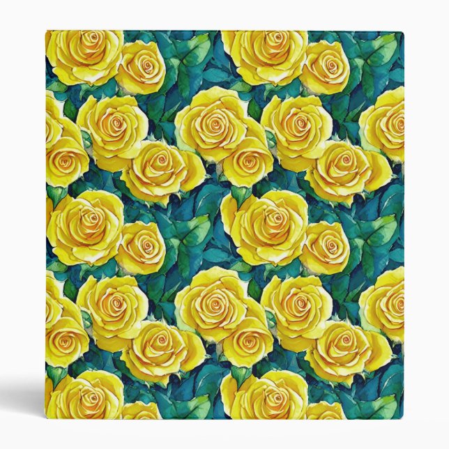 Yellow Watercolor Rose Pattern Binder (Front)