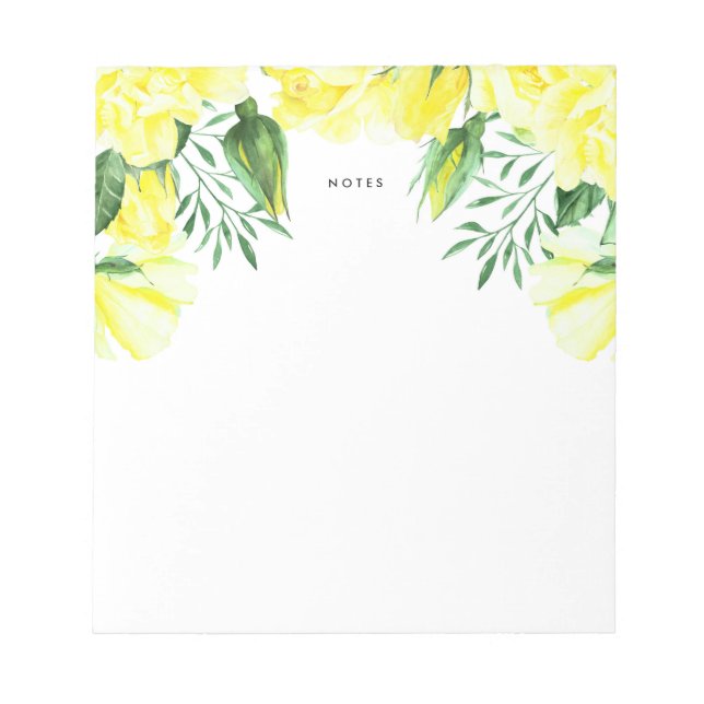 Yellow Watercolor Roses and Greenery Garland Notepad (Front)