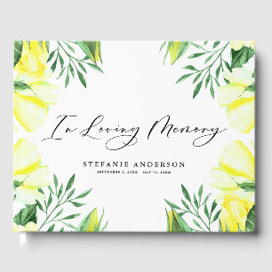 Yellow Watercolor Roses and Peonies Funeral Guest Book