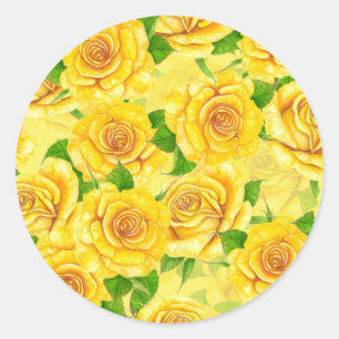 Yellow watercolor roses pattern classic round sticker