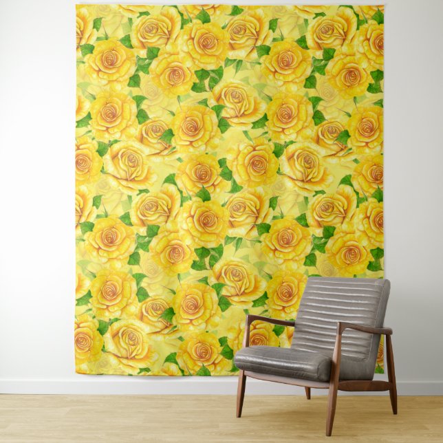 Yellow watercolor roses pattern tapestry (In Situ)