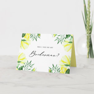 Yellow Watercolor Roses Will You Be My Bridesmaid Card