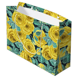 Yellow watercolor roses with leaves and buds patte large gift bag