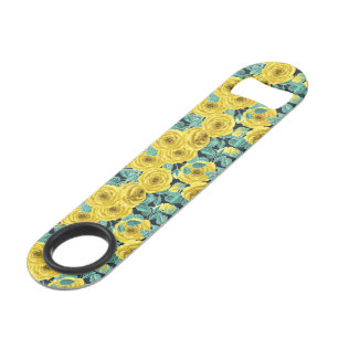 Yellow watercolor roses with leaves and buds patte speed bottle opener