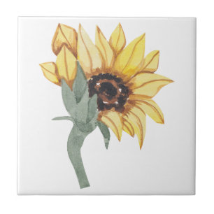 Yellow Watercolor Sunflower Ceramic Tile