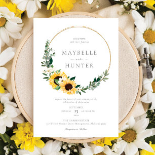 Yellow Watercolor Sunflower Country Wreath Wedding Invitation