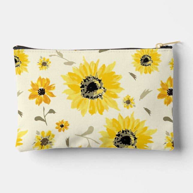 Yellow Watercolor sunflower pattern  Accessory Pouch (Back)
