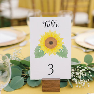 Yellow Watercolor Sunflower Wedding  Table Number