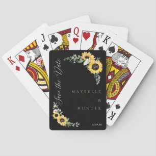 Yellow Watercolor Sunflower Wreath Save Our Date Playing Cards