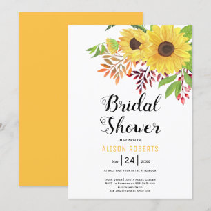 Yellow watercolor sunflowers wedding bridal shower invitation