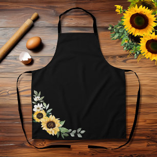 Yellow Watercolor Sunflowers & Wildflower Monogram Apron