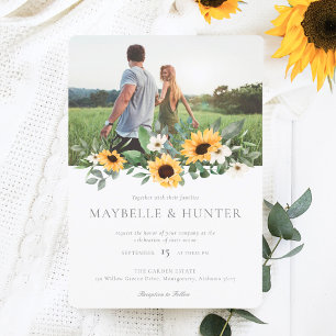 Yellow Watercolor Sunflowers & Wildflower Wedding Invitation