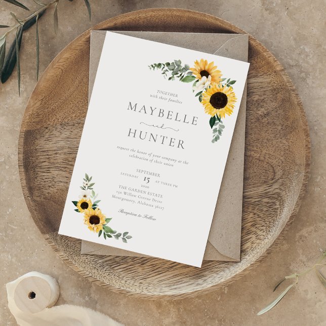 Yellow Watercolor Sunflowers & Wildflower Wedding Invitation (Creator Uploaded)