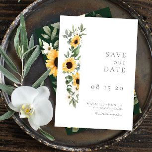 Yellow Watercolor Sunflowers & Wildflower Wedding Save The Date