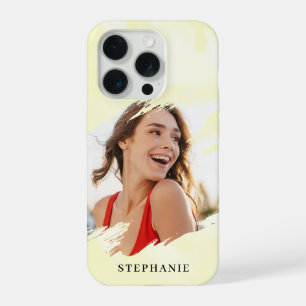 Yellow Watercolor Wash Personalized Photo and Name iPhone 15 Pro Case