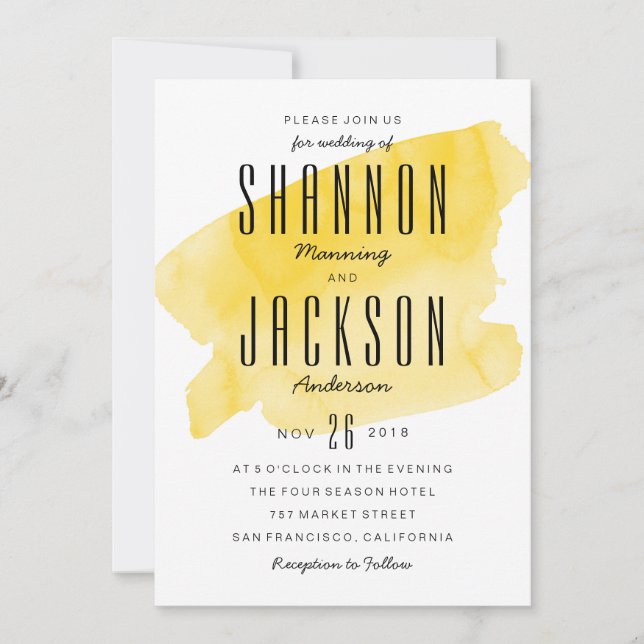 Yellow Watercolor Wash Wedding Invitation (Front)