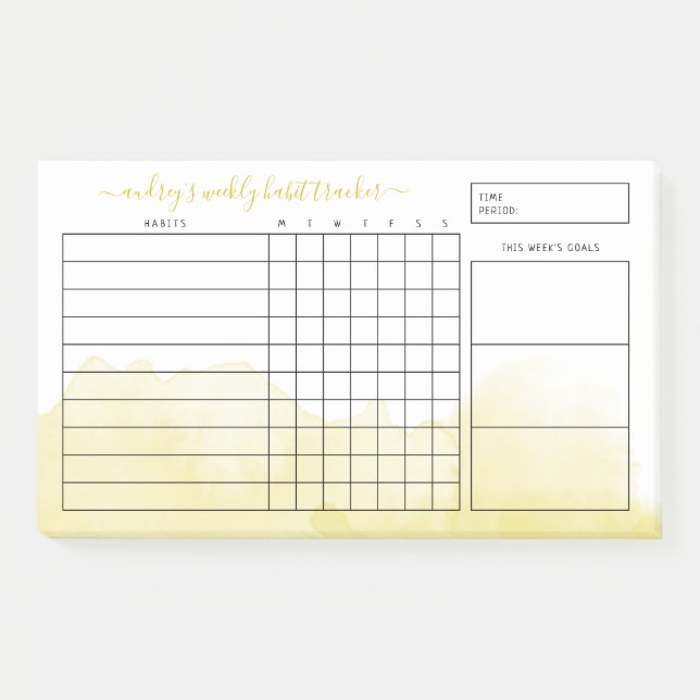 Yellow Watercolor Wash Weekly Habit Tracker Post-it Notes (Front)