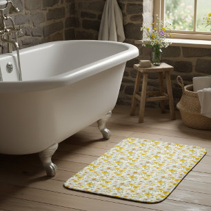 Yellow Watercolor Wildflower Pattern  Bath Mat